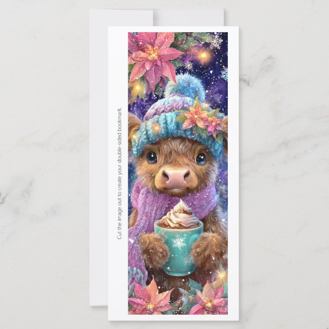 Create Your Own Highland Cow Cocoa Bookmark Card (Front)