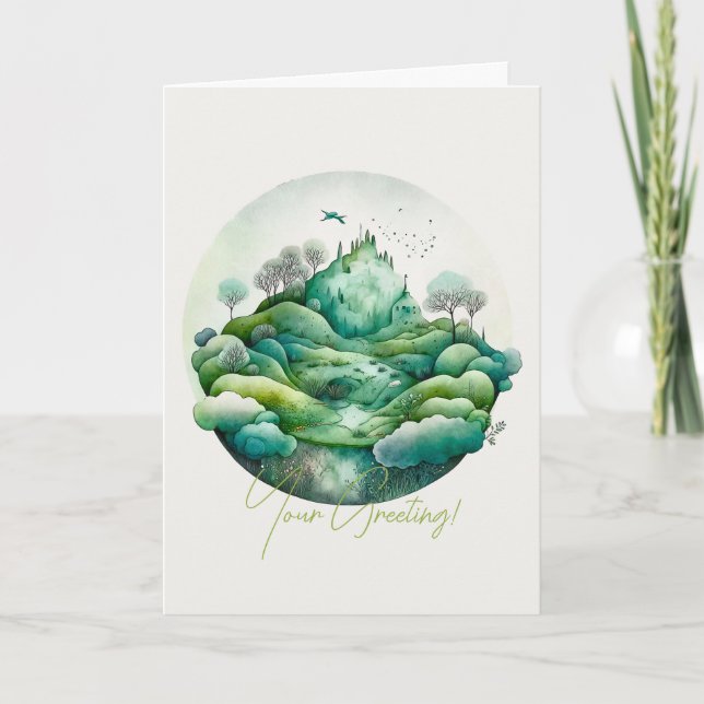 Create Your Own Hilly Green Landscape Holiday Card (Front)
