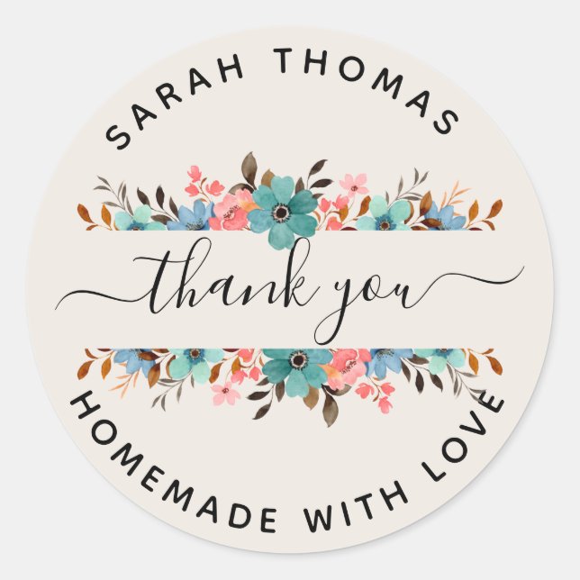 Create Your Own Homemade with Love Thank You Class Classic Round Sticker (Front)