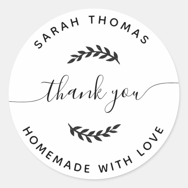 Create Your Own Homemade with Love Thank You Classic Round Sticker (Front)