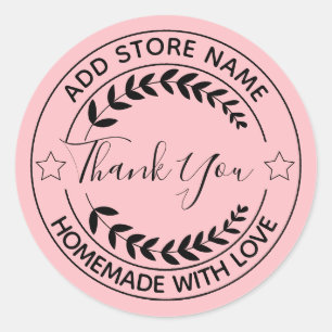 Create Your Own Homemade With Love Thank you Pink Classic Round Sticker