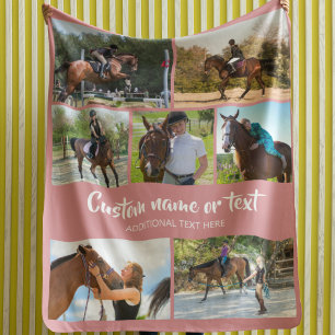 Create Your Own Horse Photo Collage Pink Fleece Blanket