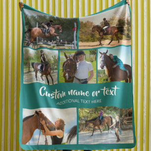 Create Your Own Horse Photo Collage Teal Fleece Blanket