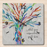 Create Your Own Inspirational Message Square Wall Clock<br><div class="desc">This unique wall clock is decorated with a rainbow coloured mosaic design.
You can add your chosen inspirational quote or message to personalise it. 
You can edit the font,  font size,  and font colour. Original Mosaic © Michele Davies.</div>