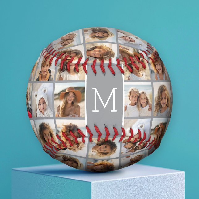 Create Your Own Insta Photo Collage Grey Baseball (Custom Photo Baseball)