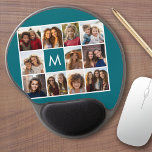 Create Your Own Instagram Collage Custom Monogram Gel Mouse Pad<br><div class="desc">Teal Blue and White - Use 11 square photos to create a unique and personal gift. Or you can keep the hipster puppy and make a trendy keepsake. If you need to adjust the pictures,  click on the customise tool to make changes.</div>