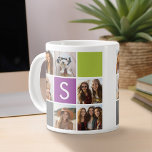 Create Your Own Instagram Collage Custom Monogram Large Coffee Mug<br><div class="desc">Featuring Radiant Orchid, Lime Green and Charcoal squares. You can use Instagram photos for this design. Use 6 square photos to create a unique and personal gift. Or you can keep the hipster puppy and make a trendy keepsake. If you need to adjust the pictures, click on the customise tool...</div>