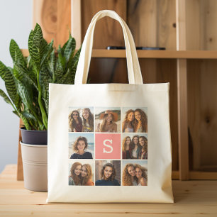 Create Your Own Instagram Collage Custom Monogram Large Tote Bag
