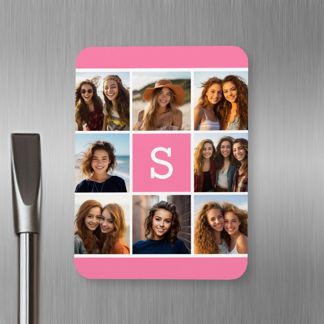 Create Your Own Instagram Collage Custom Monogram Magnet (Personalized fridge magnet with photos and text)