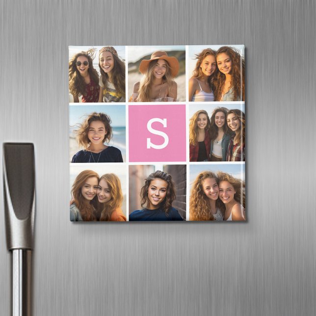 Create Your Own Instagram Collage Custom Monogram Magnet (Personalized fridge magnet with photos and custom text)