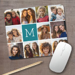 Create Your Own Instagram Collage Custom Monogram Mouse Pad<br><div class="desc">Teal Blue and White - Use 11 square photos to create a unique and personal gift. Or you can keep the hipster puppy and make a trendy keepsake. If you need to adjust the pictures,  click on the customise tool to make changes.</div>
