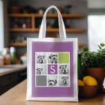 Create Your Own Instagram Collage Custom Monogram Reusable Grocery Bag<br><div class="desc">Featuring Radiant Orchid, Lime Green and Charcoal squares. You can use Instagram photos for this design. Use 6 square photos to create a unique and personal gift. Or you can keep the hipster puppy and make a trendy keepsake. If you need to adjust the pictures, click on the customise tool...</div>