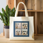 Create Your Own Instagram Collage Navy 4 Pictures Tote Bag<br><div class="desc">Use four square photos to create a unique and personal gift. Or you can keep the hipster puppy and make a trendy keepsake. If you need to adjust the pictures,  click on the customise tool to make changes.</div>