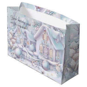 Create Your Own Iridescent Winter Snow Cottage Large Gift Bag