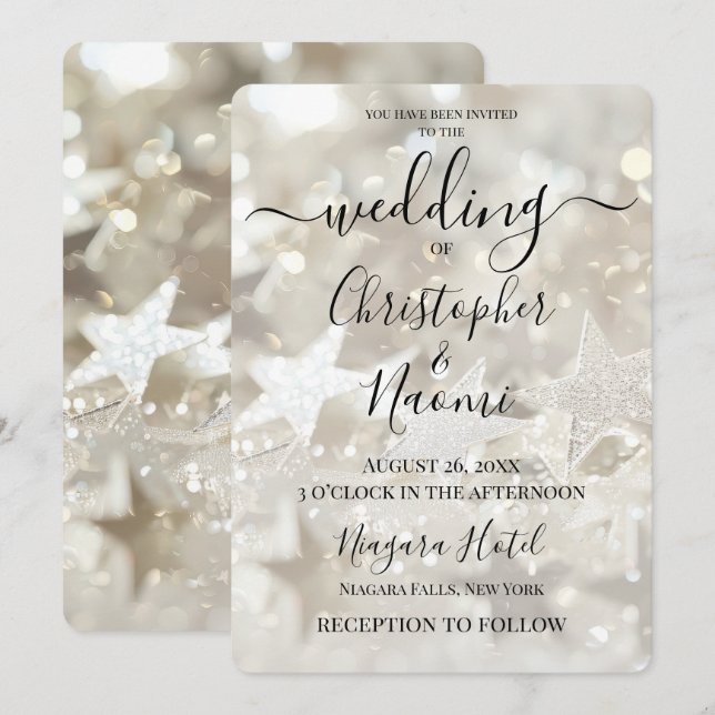 Create Your Own Ivory Glitter Stars Wedding Invitation (Front/Back)