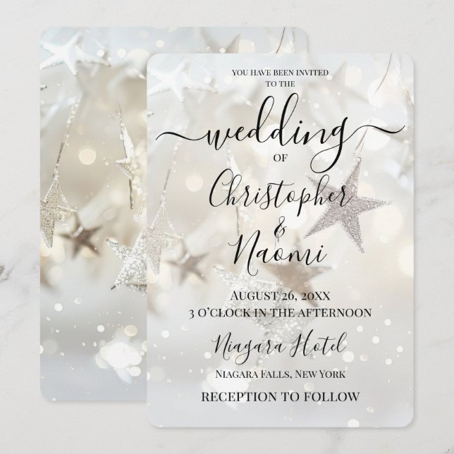 Create Your Own Ivory Sparkle Stars Wedding Invitation (Front/Back)