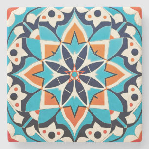Create Your Own Kaleidoscope Turquoise Red Orange Stone Coaster