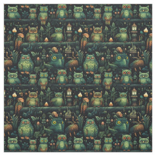 Create Your Own Kooky Wild Goblin Owl Birds Black Fabric