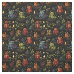Create Your Own Kooky Wild Goblins Owls Black Fabric