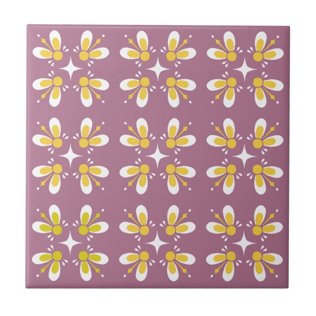 Create your own l Colourful floral pattern Purple Tile (Front)