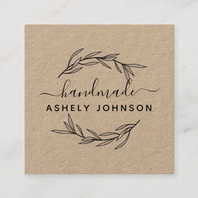 Create Your Own Laurel Leaves Greenery Square Business Card (Front)