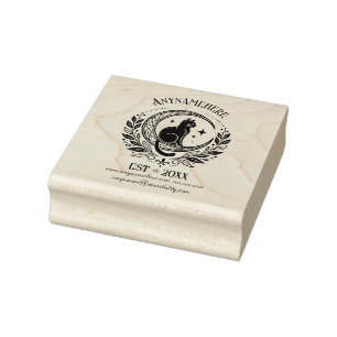 Create Your Own Laureled Crescent Moon Black Cat Rubber Stamp