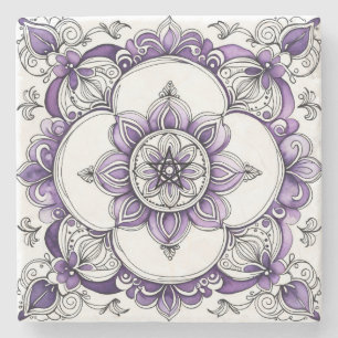 Create Your Own Lavender Purple Flower Mandala Stone Coaster