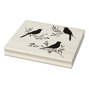 Create Your Own Leafy Raven BIrds Tree Branches Rubber Stamp