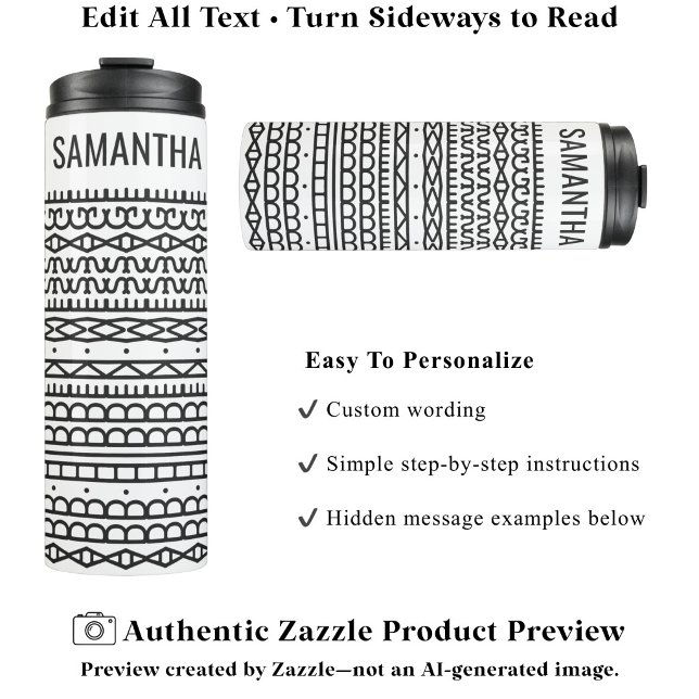 Create Your Own Long Hidden Message & Name Black Thermal Tumbler (Creator Uploaded)