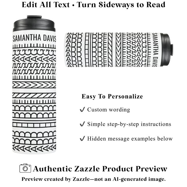 Create Your Own Long Hidden Message & Name Black Thermal Tumbler (Creator Uploaded)