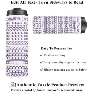 Create Your Own Long Hidden Message & Name Purple  Thermal Tumbler