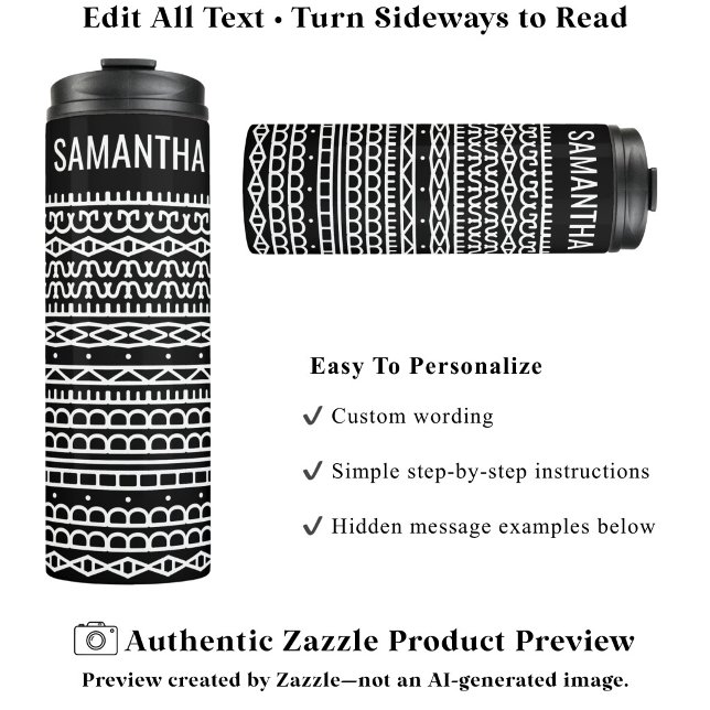 Create Your Own Long Hidden Message & Name White Thermal Tumbler (Creator Uploaded)
