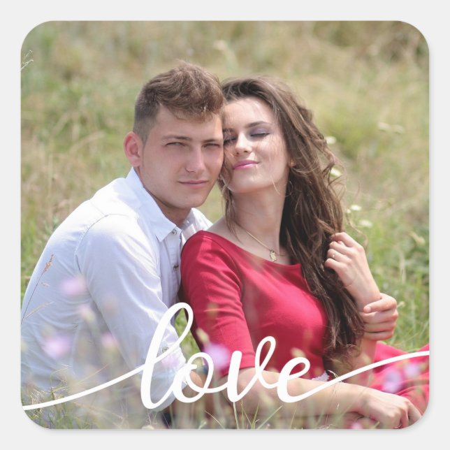 Create Your Own Love Script Romantic Couple Photo Square Sticker (Front)