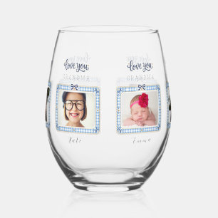 Create Your Own Love You Grandma 3 Photo Cute Stemless Wine Glass