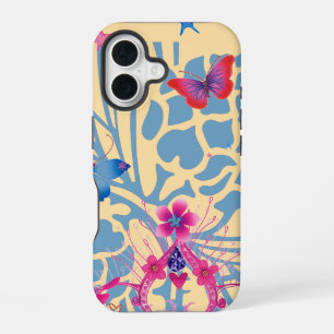 Create Your Own Lovely Peach flora Butterfly Art iPhone 16 Case