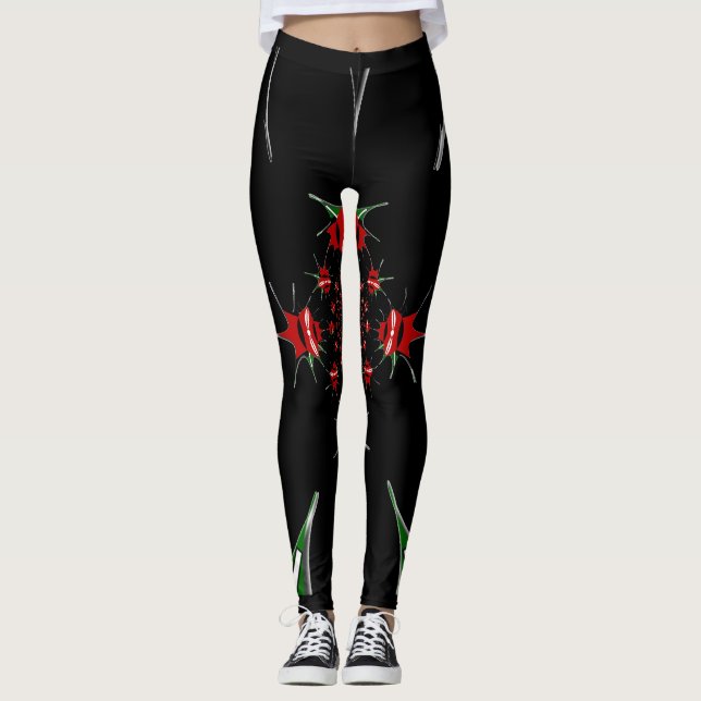 Create Your Own Lovely vivid Black Red Leggings (Front)