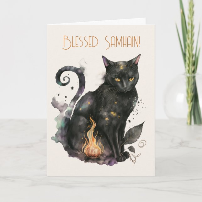 Create Your Own Magic Black Cat Holiday Card (Front)