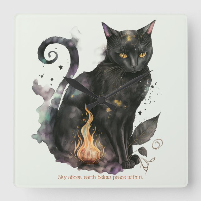 Create Your Own Magic Black Cat Square Wall Clock (Front)