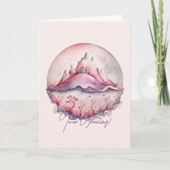 Create Your Own Magic Castle & Mountains Holiday Card (Front)