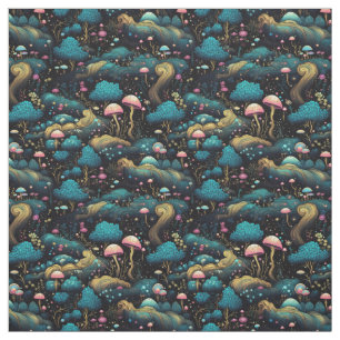 Create Your Own Magic Forest Pink Mushrooms Black Fabric