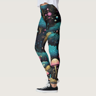 Create Your Own Magic Forest Pink Mushrooms Black Leggings
