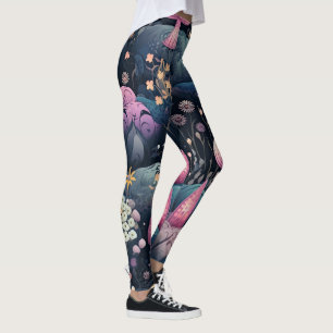 Create Your Own Magic Forest Pink Trees Floral Leggings