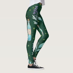 Create Your Own Magic Moon Potions Floral Green Leggings