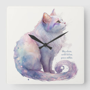 Create Your Own Magic White Cat Square Wall Clock