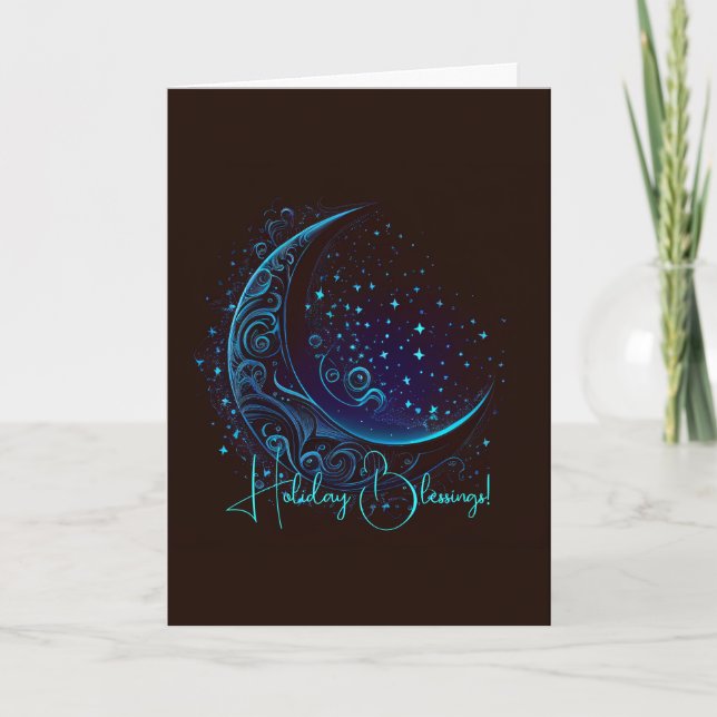 Create Your Own Magical Filigree Blue Moon Holiday Card (Front)