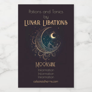 Create Your Own Magical Gold Filigree Moon Wine Label