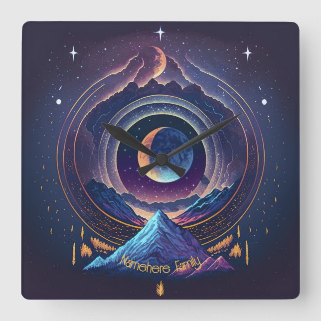 Create Your Own Magical Landscape Lunar Square Wall Clock (Front)