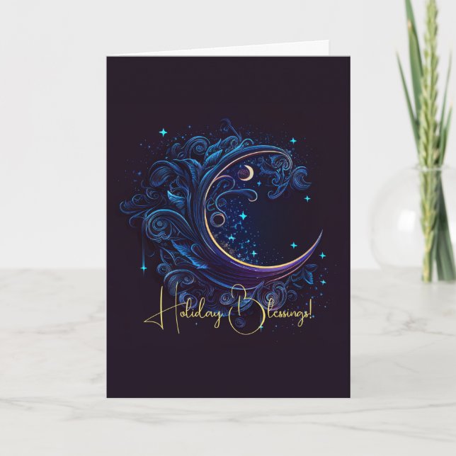 Create Your Own Magical Moon Waves Holiday Card (Front)