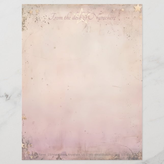 Create Your Own Magical Pink Gold Starry Custom Letterhead (Front)