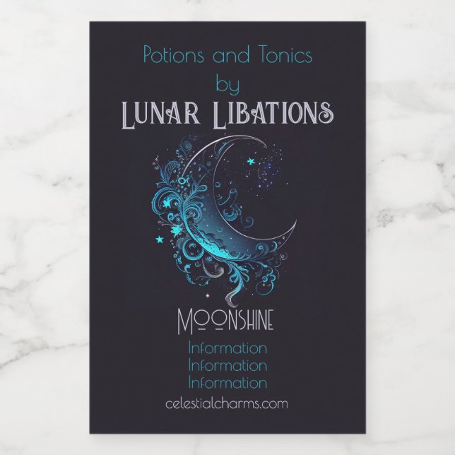 Create Your Own Magical Silver & Blue Moon Wine Label (Single Label)